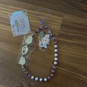 Labubu Purple and White Beaded Keychain
